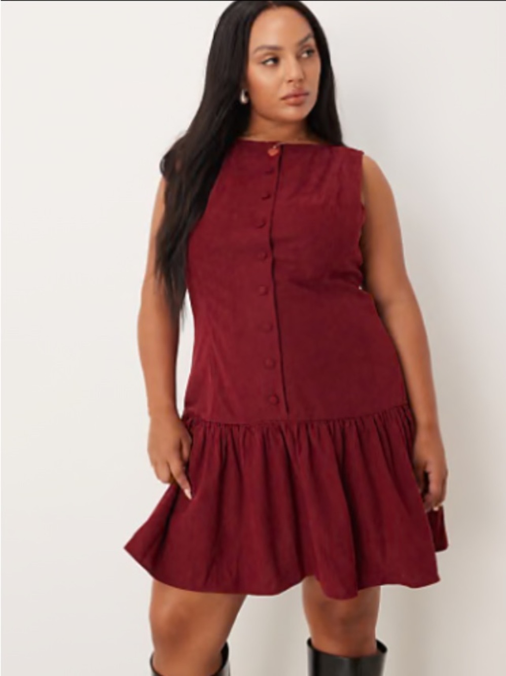 NWT ASOS design corduroy jumper drop waist button front dress sz 14